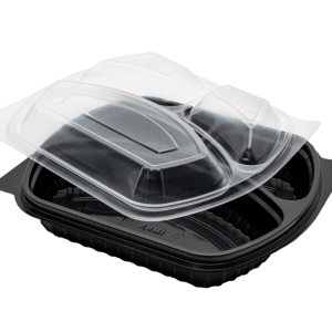1000 ml zwarte plastic magnetronbestendige container met 3 vak, 312 PP, met deksels - Image 1