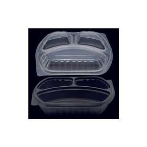 1000 ml zwarte plastic magnetronbestendige container met 3 vak, 312 PP, met deksels - Image 3